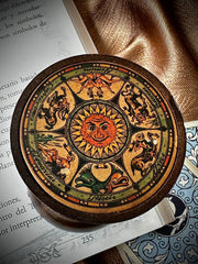 Wooden Zodiac Hourglass with Sun Motif (1.5 Minutes, Mid-20th Century)
