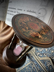 Wooden Zodiac Hourglass with Sun Motif (1.5 Minutes, Mid-20th Century)