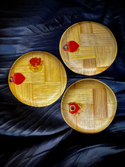 Set of 3 Hand-Painted Bamboo Wall Plates (Chinese, Mid-20th Century)