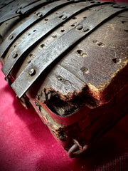 Miniature Armored Wooden Chest with Steel Bands (Late 19th – Early 20th Century)