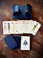 Vintage Canasta Card Set in Faux-Leather Book Case (Mexico, 1950s)